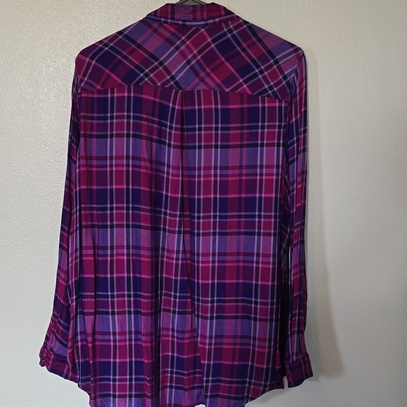 Terra & Sky | Purple Plaid Button Down Long Sleeve Shirt Size 0X - Picture 3 of 7